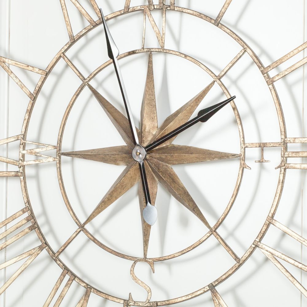 Product photograph of Extra Large Rustic Metal Compass Wall Clock - 120cm X 120cm from Choice Furniture Superstore.